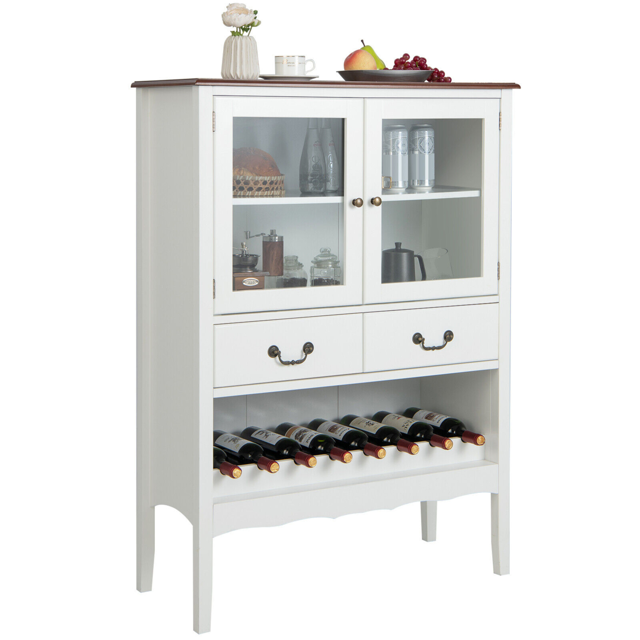 2-Door Liquor Coffee Bar Cabinet Freestanding Buffet Sideboard Wine Rack Drawers