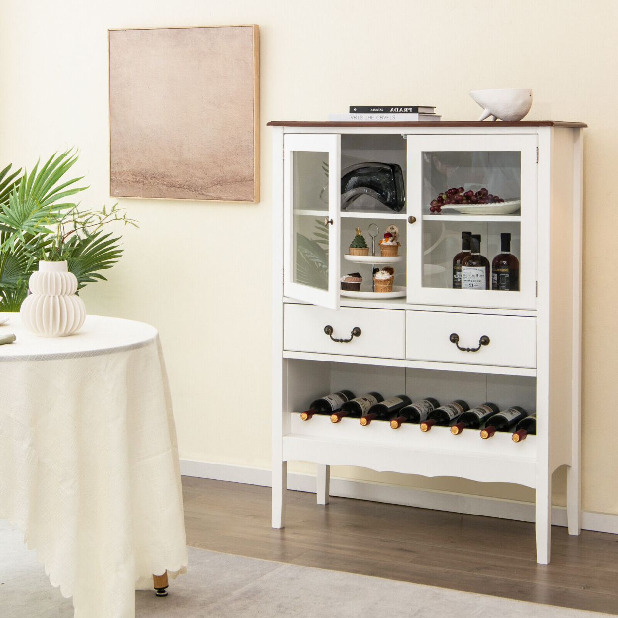 2-Door Liquor Coffee Bar Cabinet Freestanding Buffet Sideboard Wine Rack Drawers