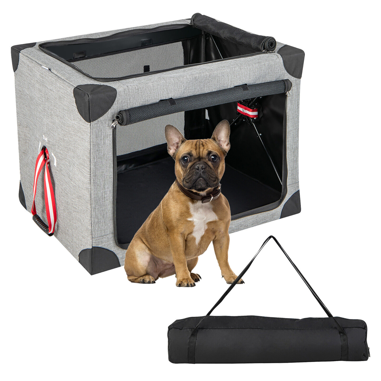 26/32/37 In Portable Folding Dog Crate W/ Mesh Mat & Locking Zippers For Cat Carrier Use - M