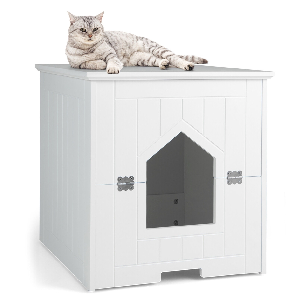 Cat Litter Box Enclosure W/ Flip Magnetic Half Door Hidden Litter Box Enclosure - White