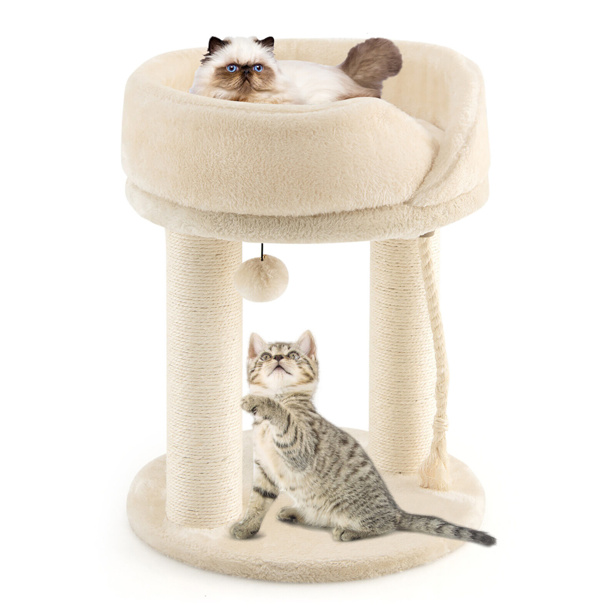 Cat Tower Cat Activity Tree W/ Plush Perch & Scratching Posts - Beige