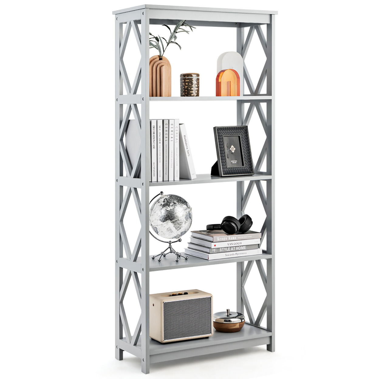 5-Tier Open Bookshelf Bookcase Standing Casual Home Storage Display Rack - Grey-Blue