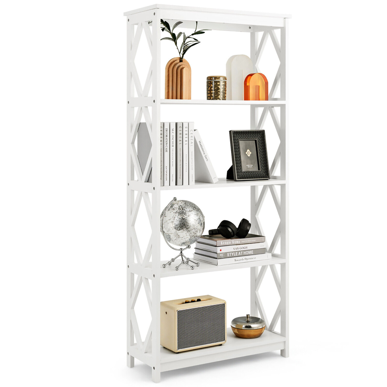 5-Tier Open Bookshelf Bookcase Standing Casual Home Storage Display Rack - White