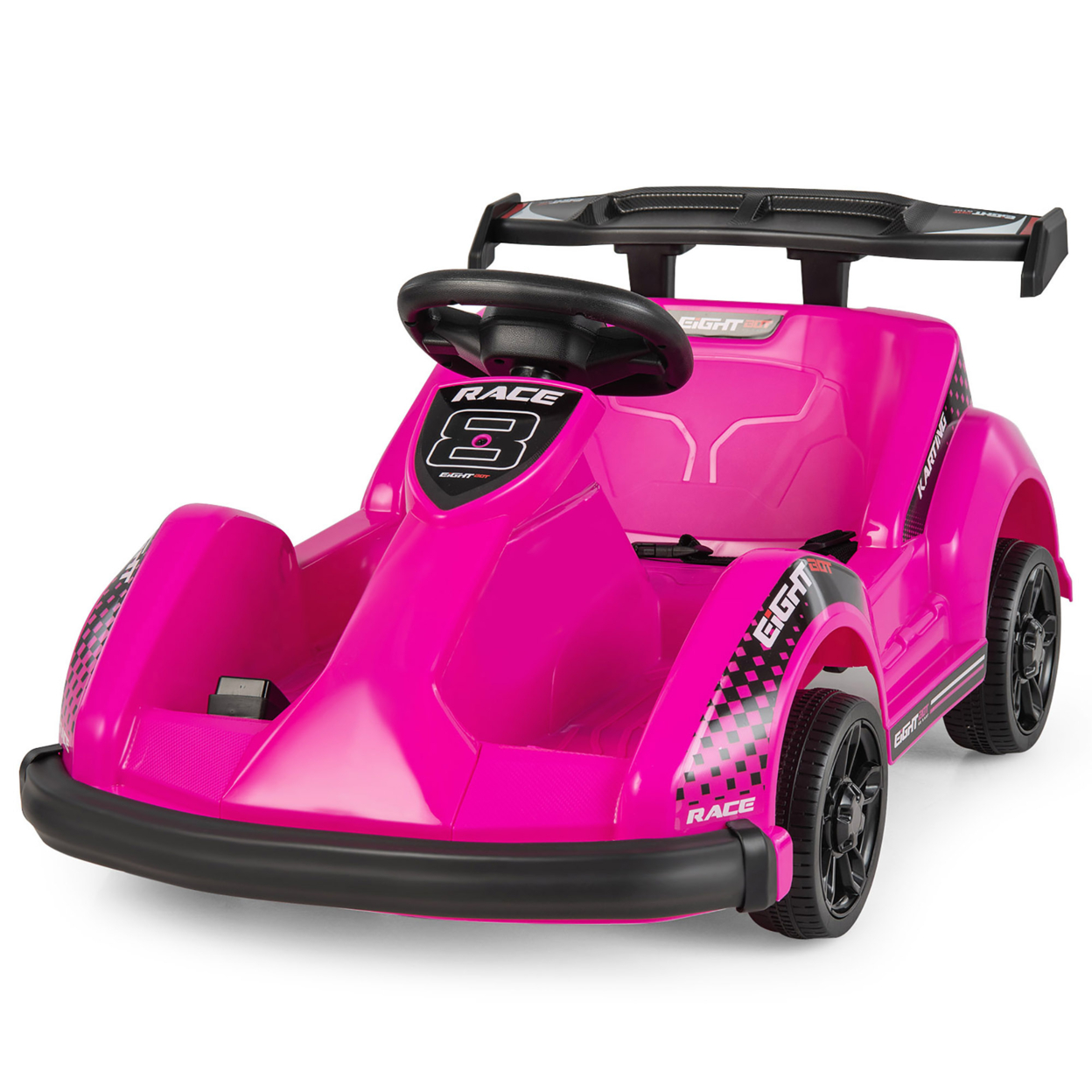 6V Battery Powered Go Kart Kids Ride On 4 Wheel Racer RC W/ Bumper & Music - Black