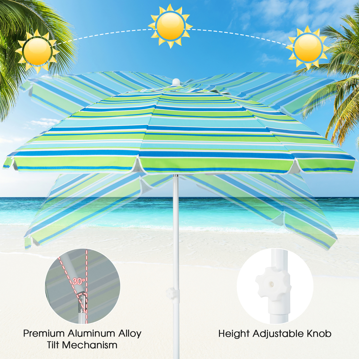6.5 FT Patio Portable Beach Adjustable Umbrella W/ Folding Table & Sandbag - Blue