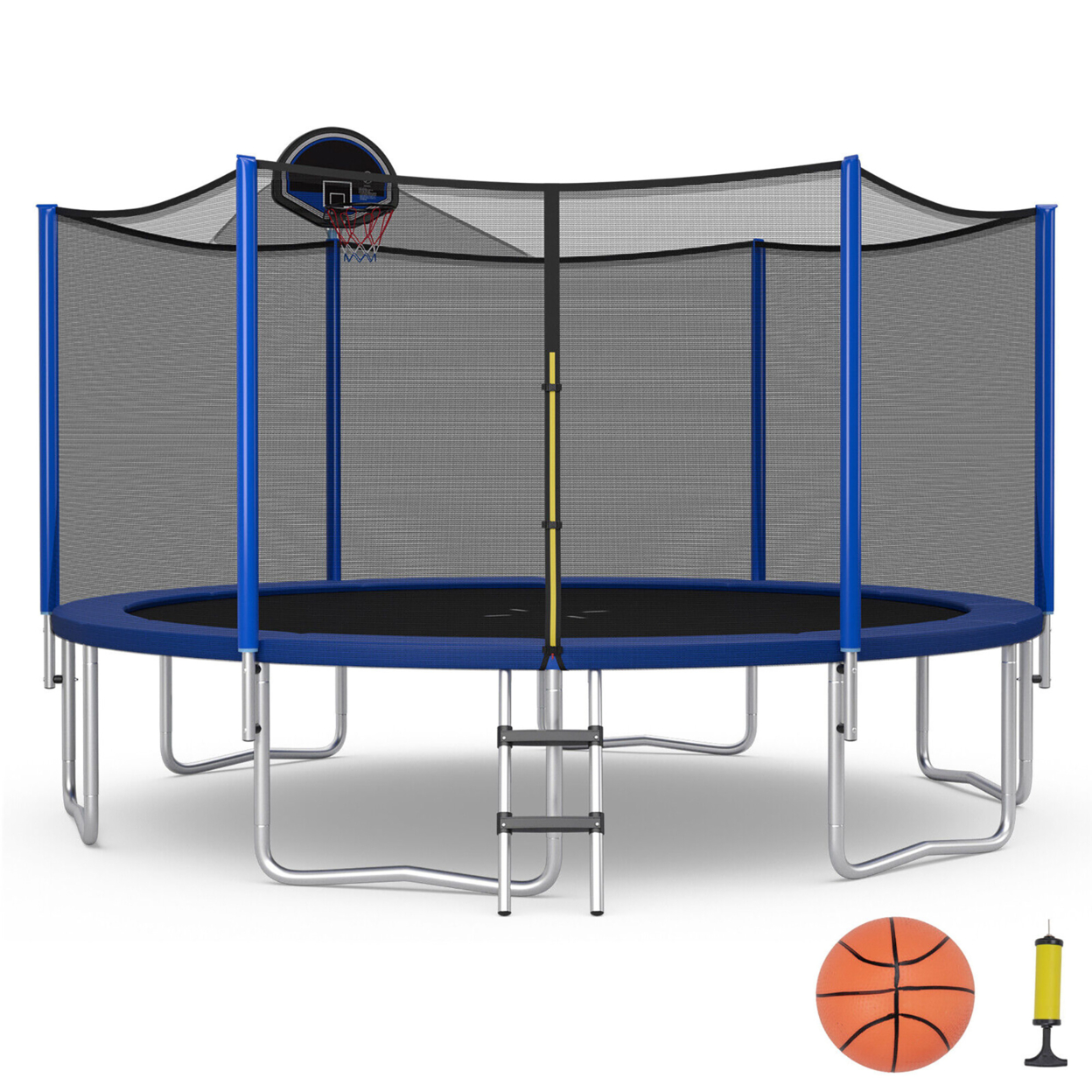 14FT Outdoor Large Trampoline Safety Enclosure Net W/ Basketball