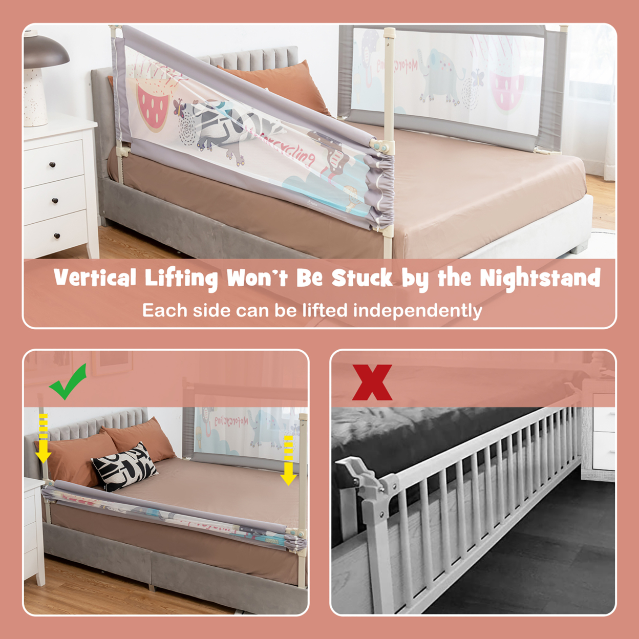 77'' Bed Rails For Toddlers Vertical Lifting Baby Bedrail Guard With Lock Grey