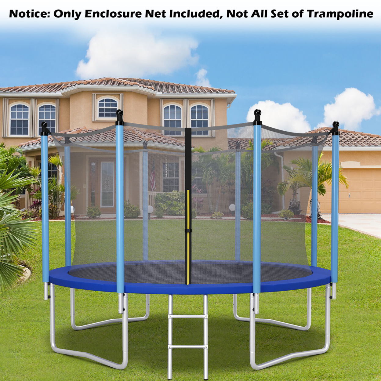 16FT Trampoline Replacement Safety Enclosure Net For 12 Poles Weather-Resistant