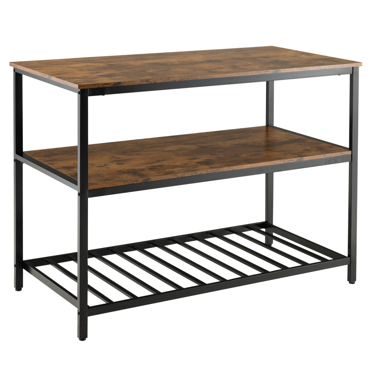 3 Shelves Kitchen Island Industrial Wood And Metal Bar Table W/ Bottom Wine Rack