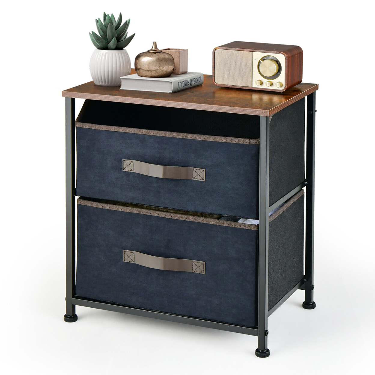 Nightstand End Side Table Dresser With 2 Pull-out Fabric Drawers For Bedroom