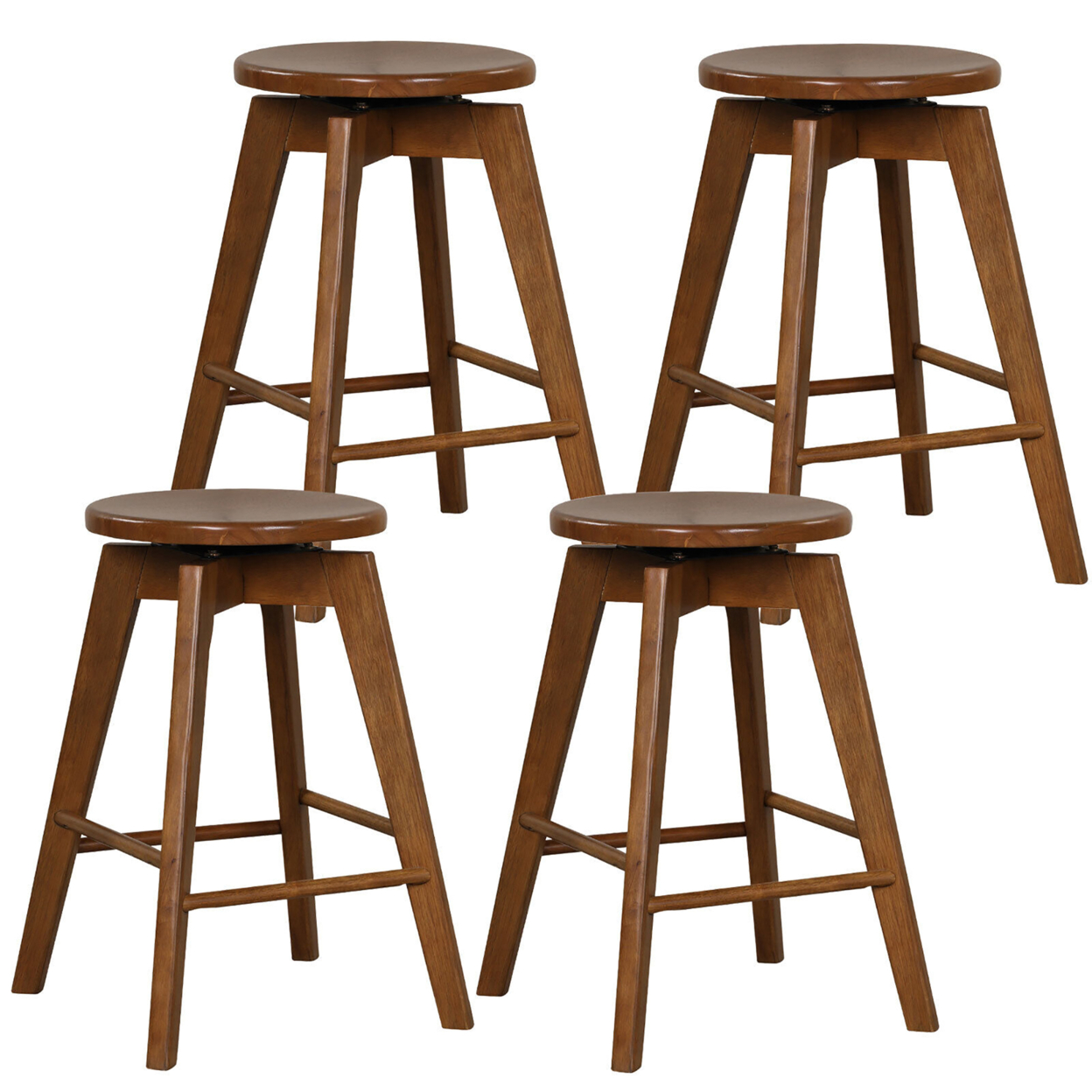 Set Of 4 Swivel Round Bar Stools Counter Height Dining Chairs W/ Rubber Wood Legs
