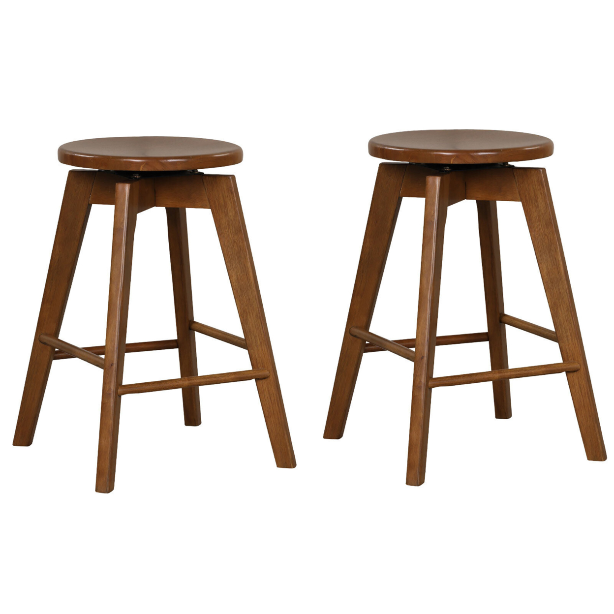 Set Of 2 Swivel Round Bar Stools Counter Height Dining Chairs W/ Rubber Wood Legs