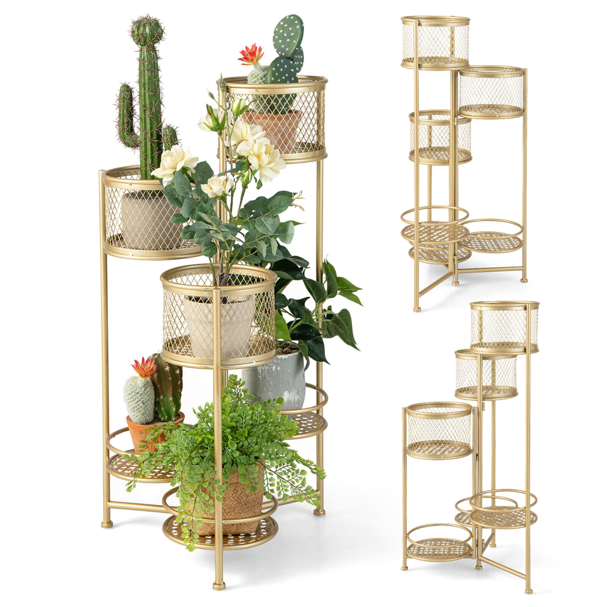 6-tier Foldable Metal Plant Stand Flower Pot Display Rack Hinged Tray Shelf