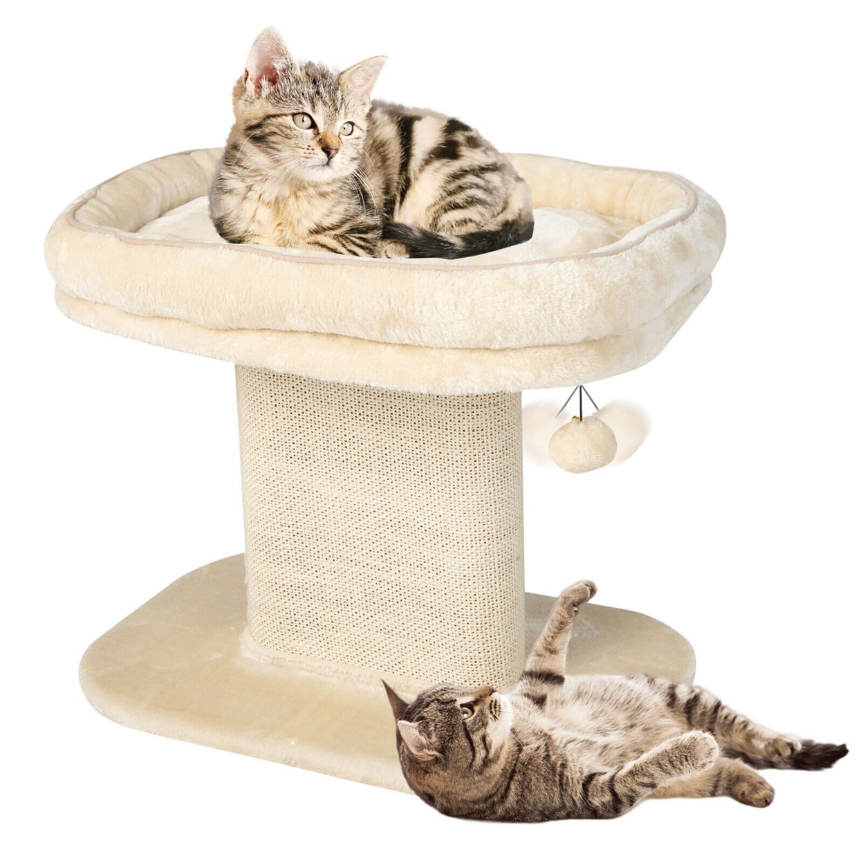 Modern Cat Tree Tower Cat Activity Tower W/ Large Plush Perch Beige