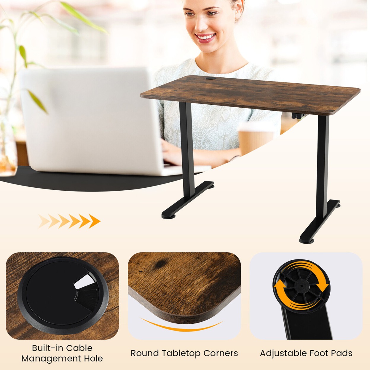 Electric Standing Desk Adjustable Stand Up Computer Desk Anti-collision - Rustic Brown