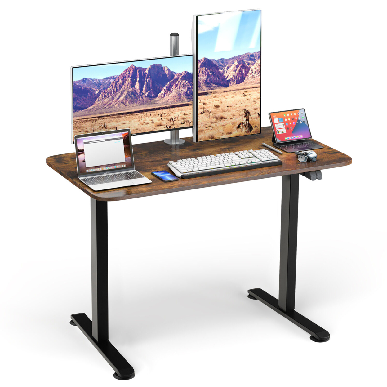 Electric Standing Desk Adjustable Stand Up Computer Desk Anti-collision - Rustic Brown