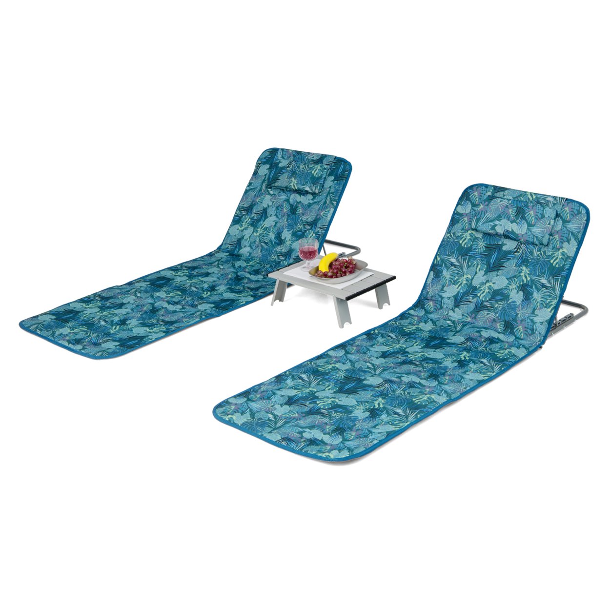 3PCS Folding Beach Mat Set Adjustable Beach Lounge Chair & Side Table Set - Green