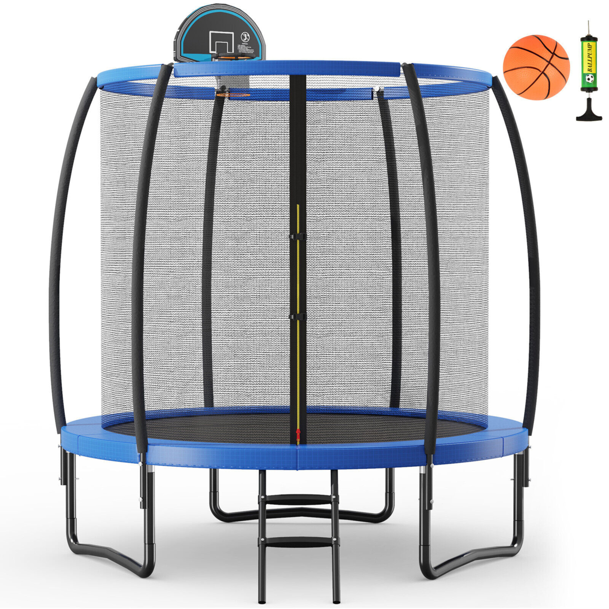 8FT Recreational Trampoline W/ Basketball Hoop Safety Enclosure Net Ladder