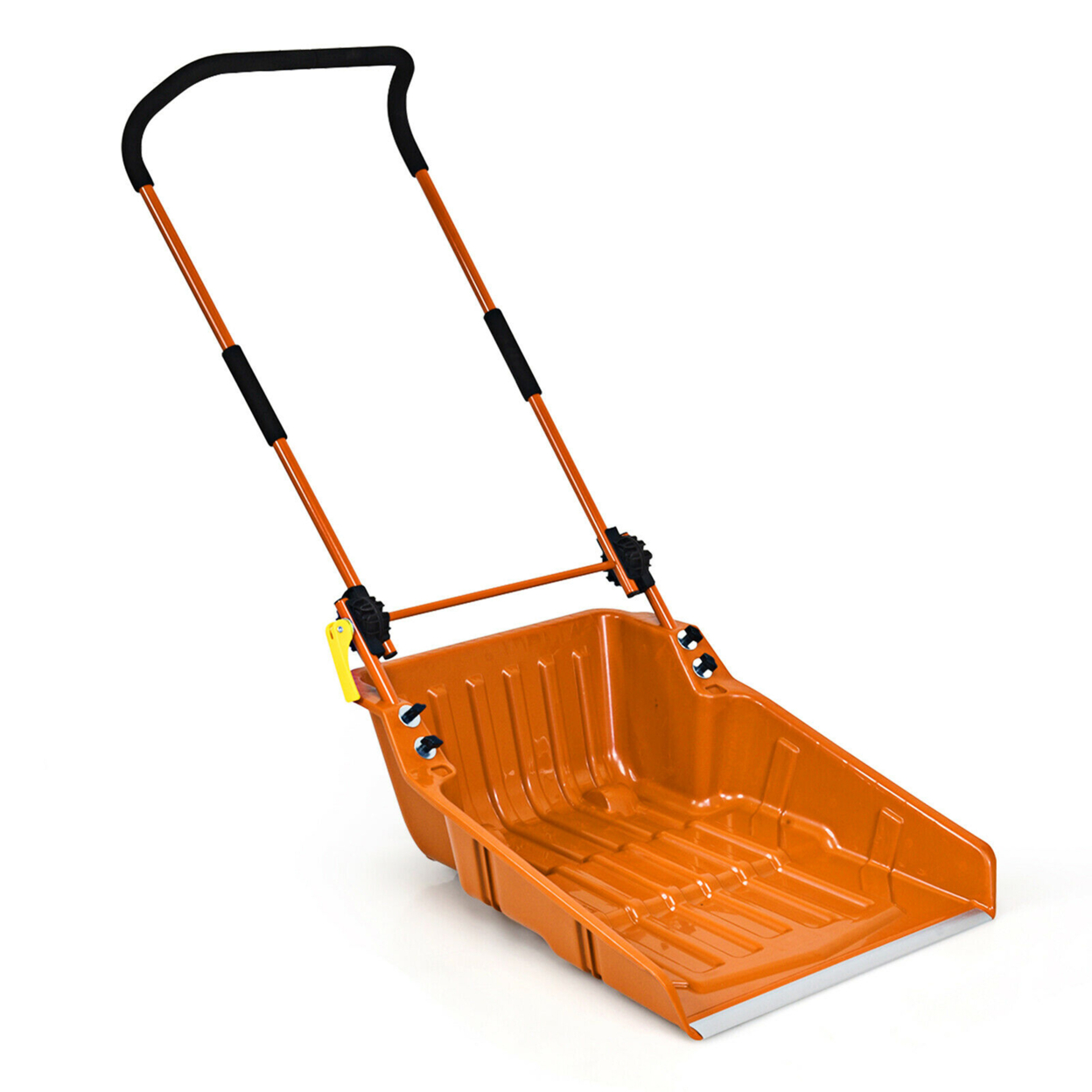24'' Folding Poly Snow Shovel Snow Pusher W/Wheels U-Shape Handle - Orange
