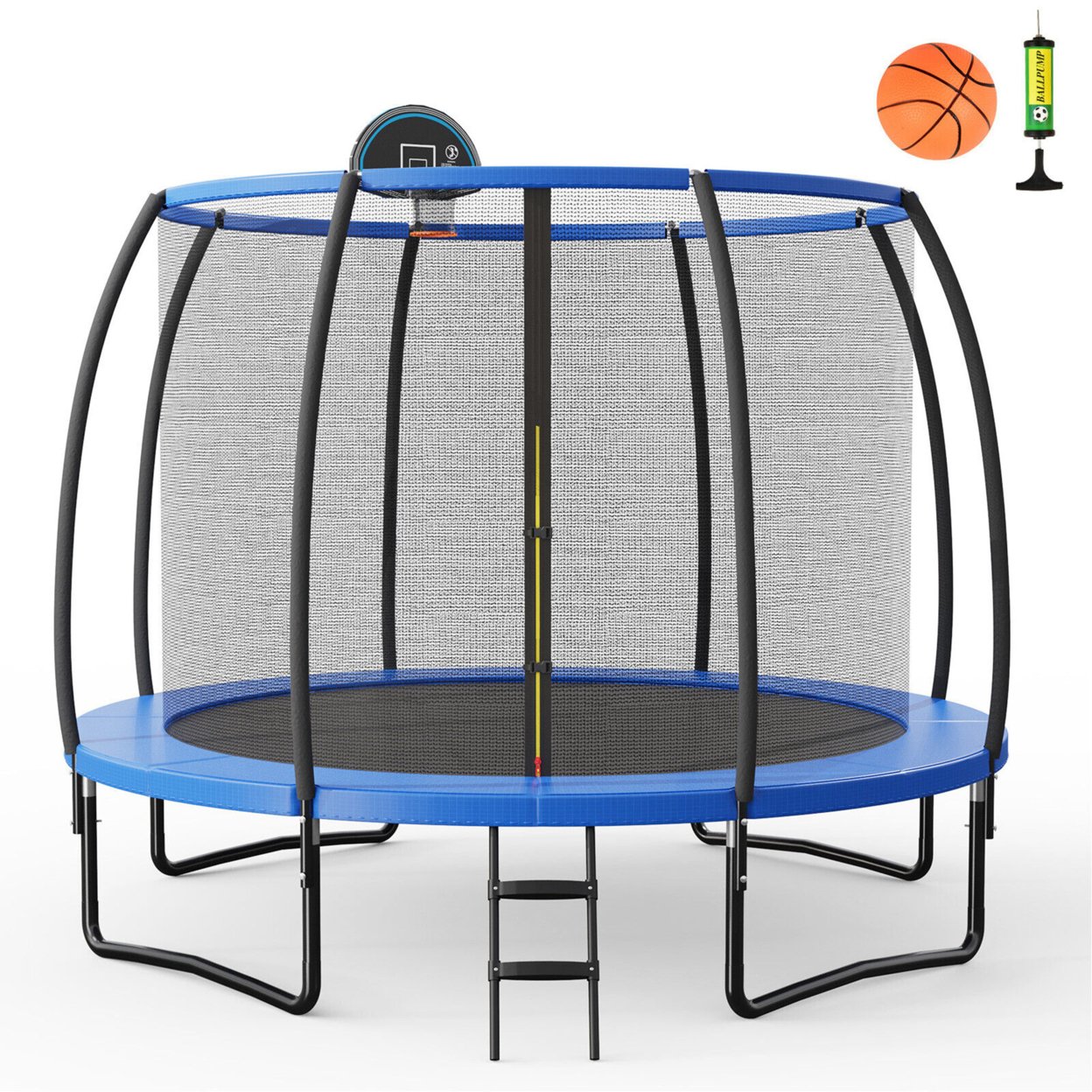 12FT Recreational Trampoline W/ Basketball Hoop Safety Enclosure Net Ladder