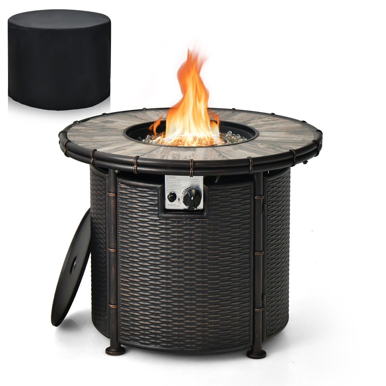 32'' Round Fire Pit Table 30,000 BTU Propane Gas Firepit W/ Fire Glasses& Cover