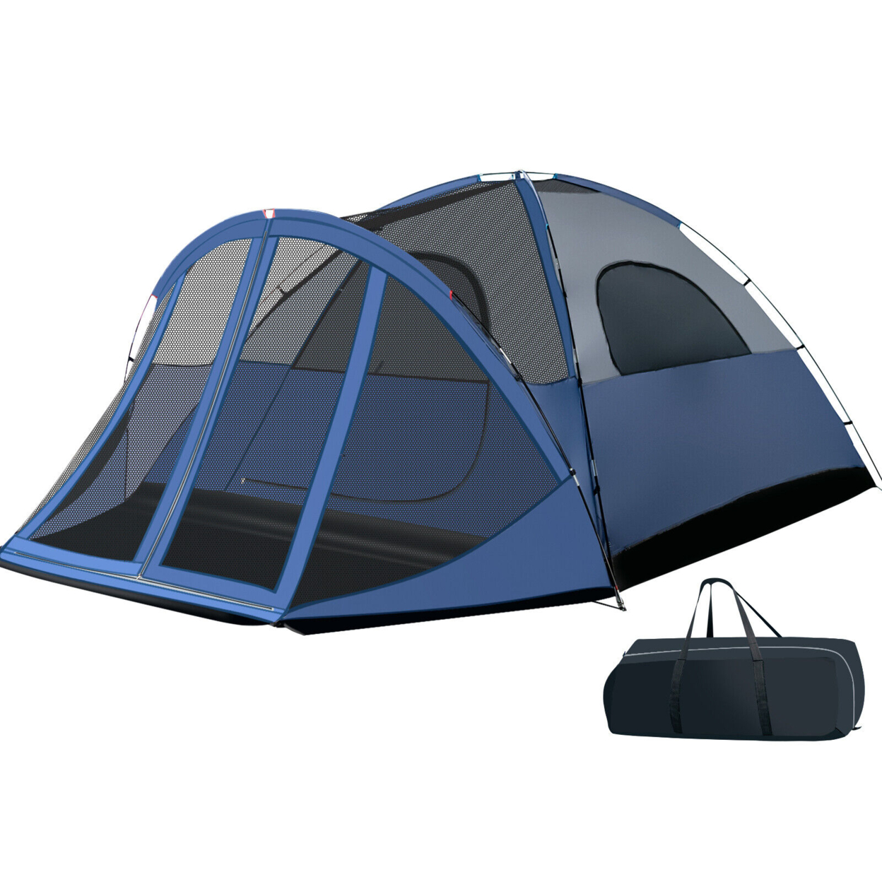 6-Person Large Family Camping Dome Tent W/ Screen Room Porch & Removable Rainfly