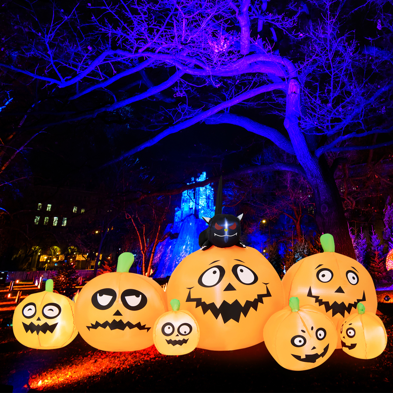 8FT Halloween Pumpkins Stack Decor Inflatable Pumpkin Station W/ LED Lights