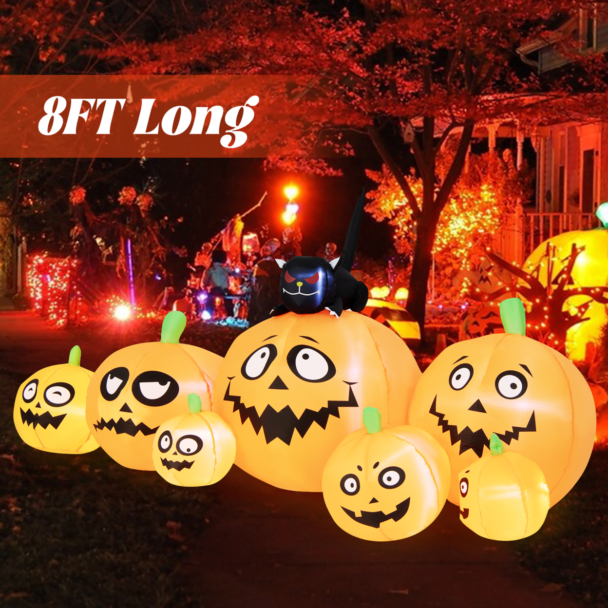 8FT Halloween Pumpkins Stack Decor Inflatable Pumpkin Station W/ LED Lights