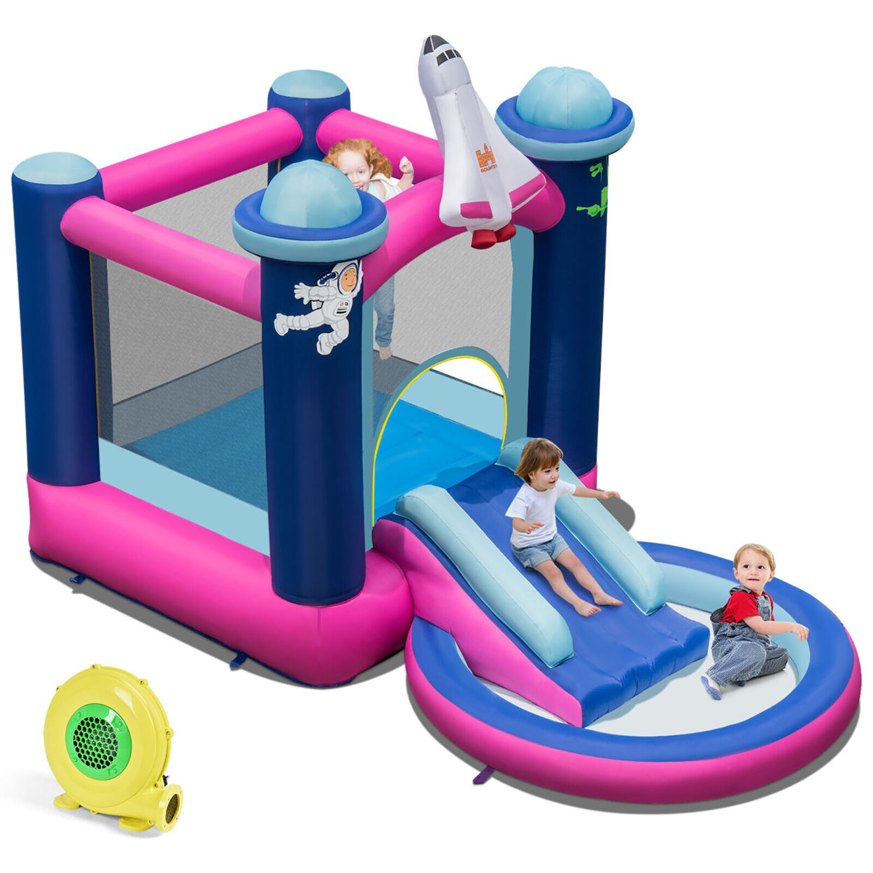 Inflatable Space-themed Bounce House Kids 3-in-1 Bounce Castle W/ 480W Blower