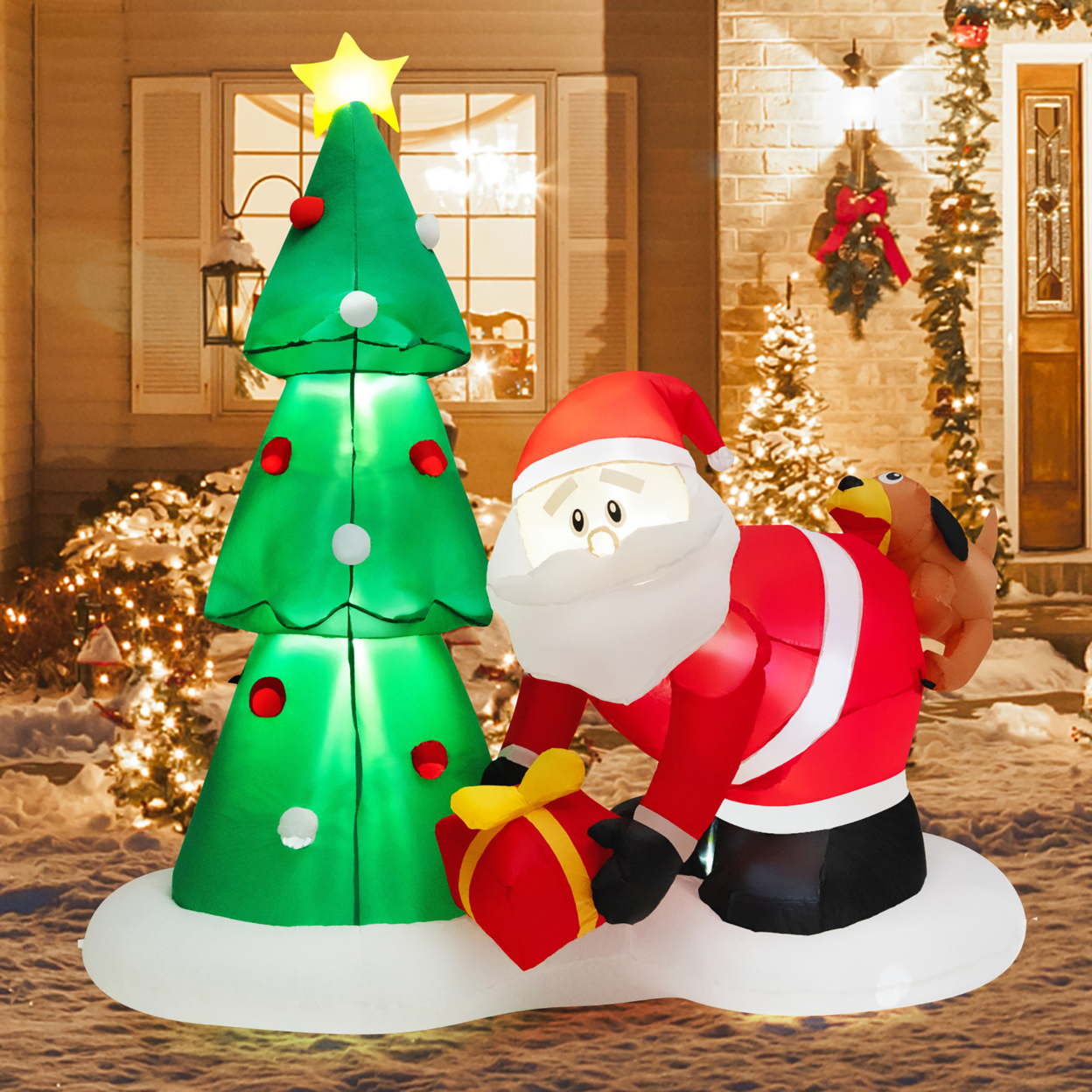 7FT Christmas Inflatable Tree & Santa Claus Yard Decor W/ Air Blower & LED Lights