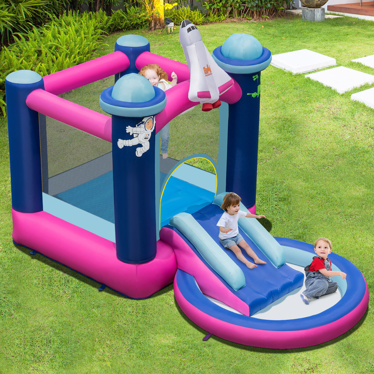 Inflatable Space-themed Bounce House Kids 3-in-1 Bounce Castle W/ 480W Blower