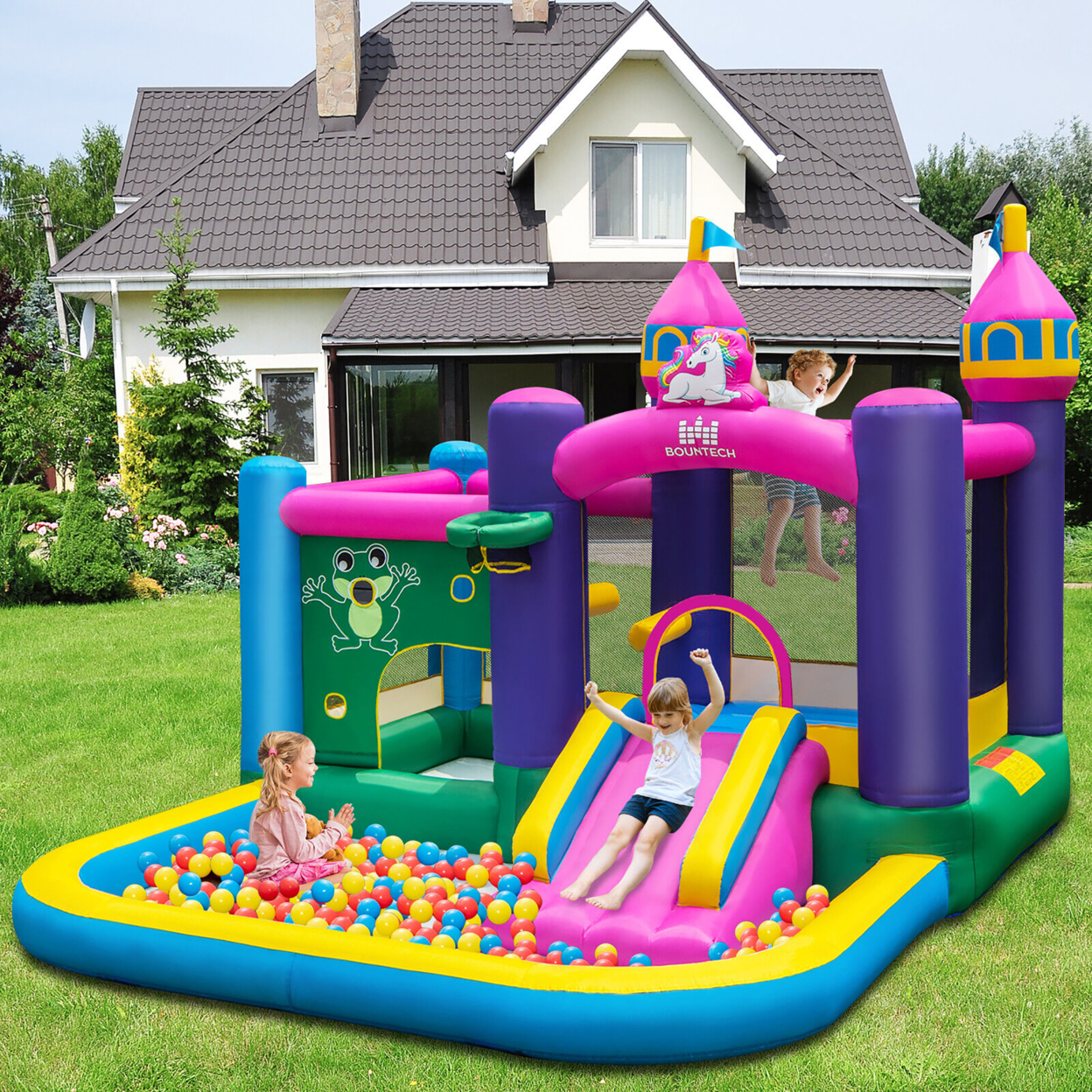 Inflatable Unicorn-themed Bounce House 6-in-1 Kids Bounce Castle W/ 735W Blower