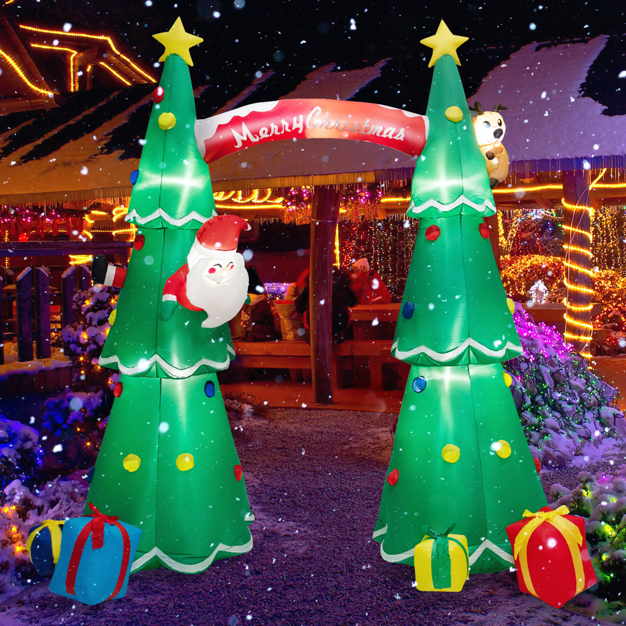 10FT Tall Christmas Inflatable Tree Arch Santa Claus & Reindeer W/ Air Blower & LEDs
