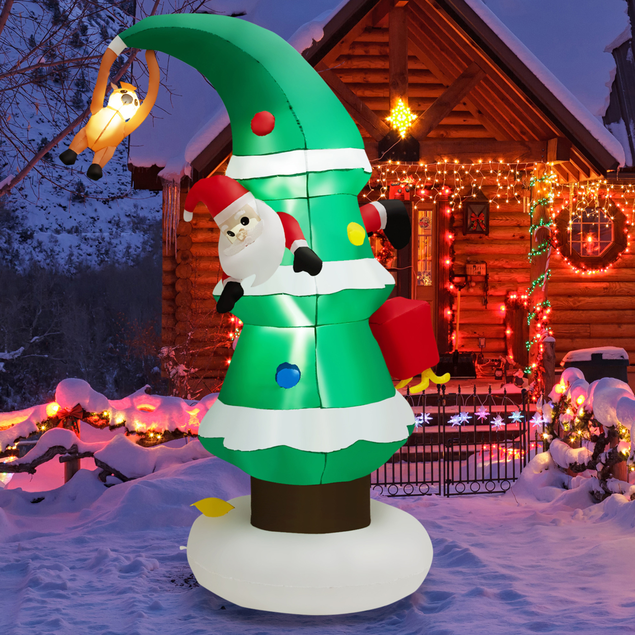 8FT Christmas Inflatable Tree & Santa Claus Yard Decor W/ Air Blower & LED Lights