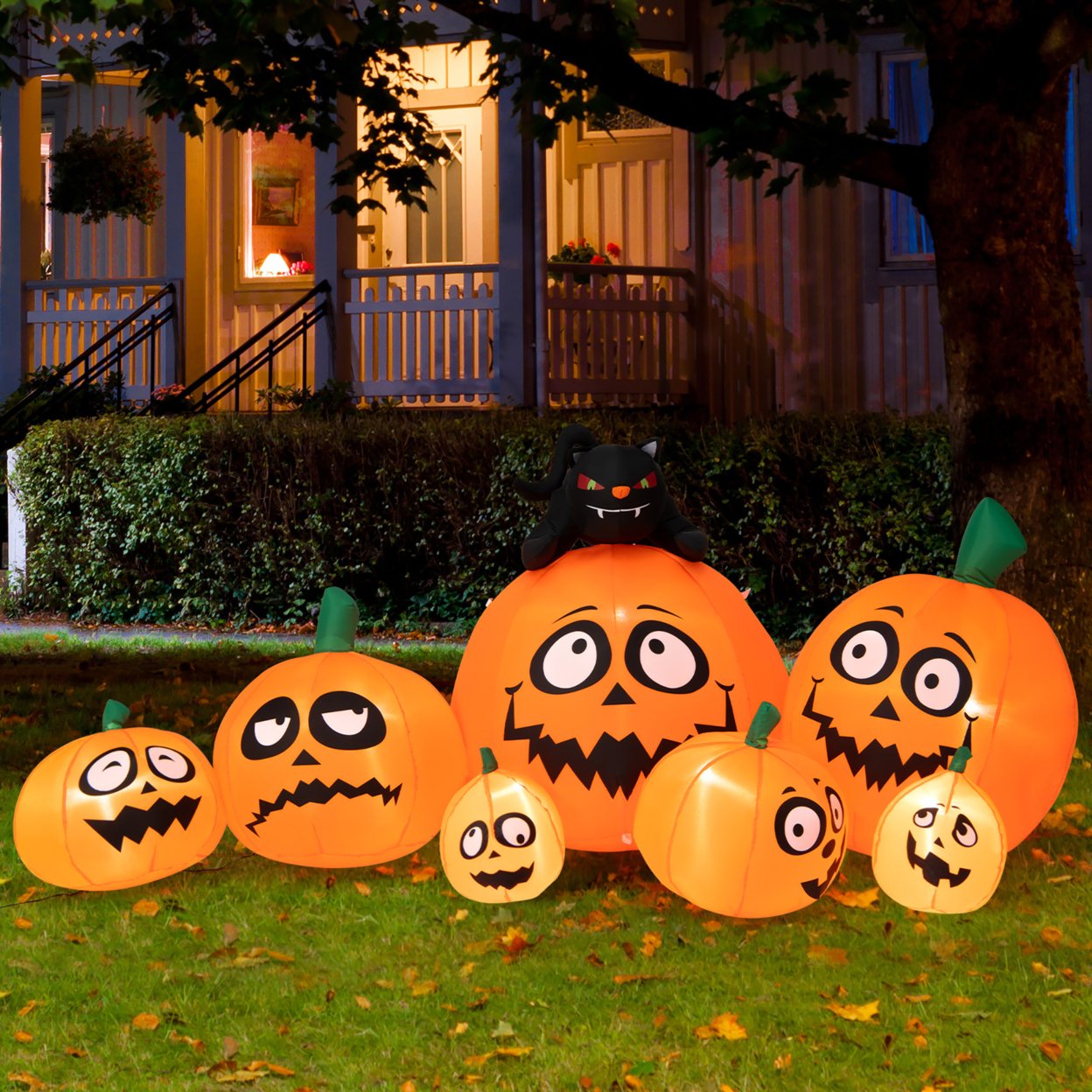 9.5FT Long Halloween Inflatable Pumpkin & Black Cat Yard Decor W/ LED Lights