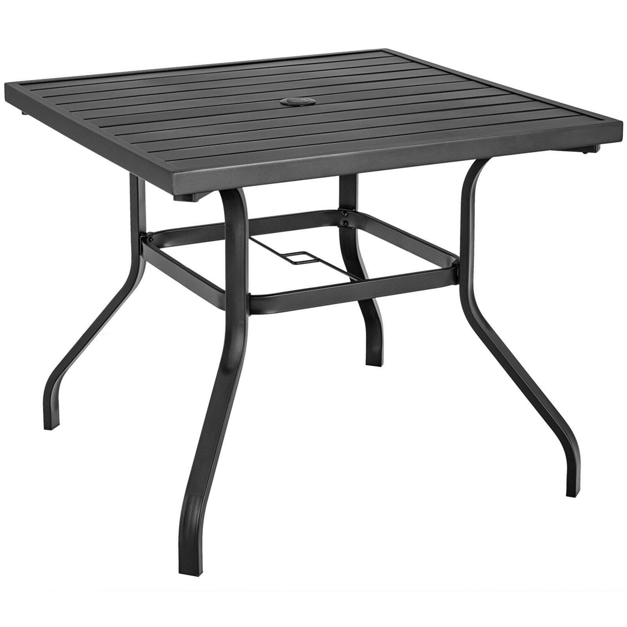 Square Patio Dining Table Metal 4-Person Outdoor Table W/ Umbrella Hole