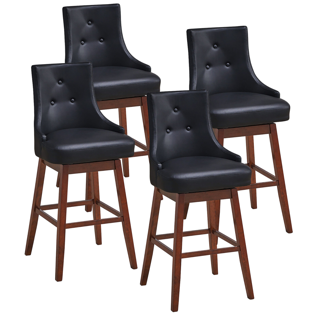 Set Of 4 Swivel Bar Stools 29'' Pub Height Upholstered Chairs W/ Rubber Wood Legs