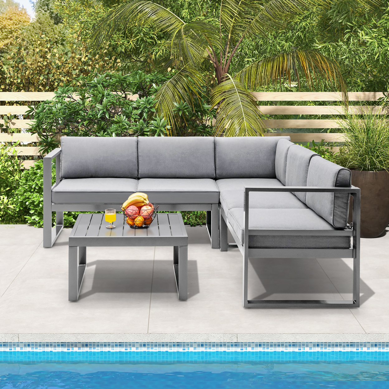 4PCS Aluminum Outdoor Conversation Set Patio Furniture Set W/ Coffee Table & Cushions Gray