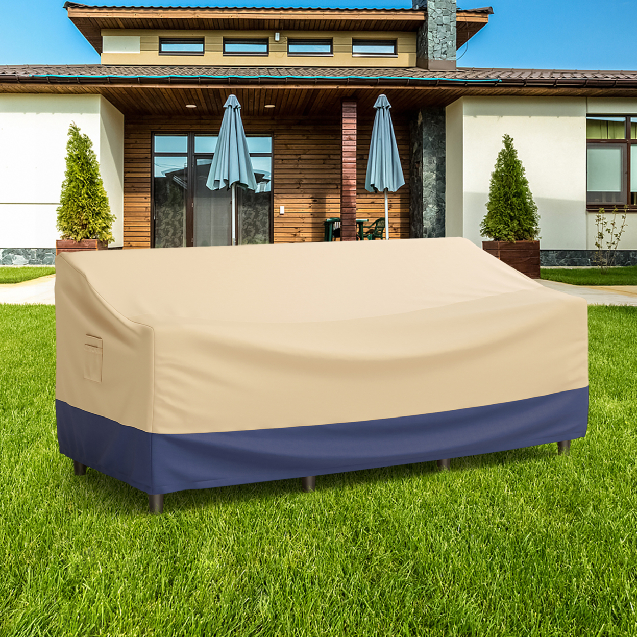 3-Seater Patio Waterproof Sofa Cover Polyester Sofa Cover W/ Air Vents & Handles