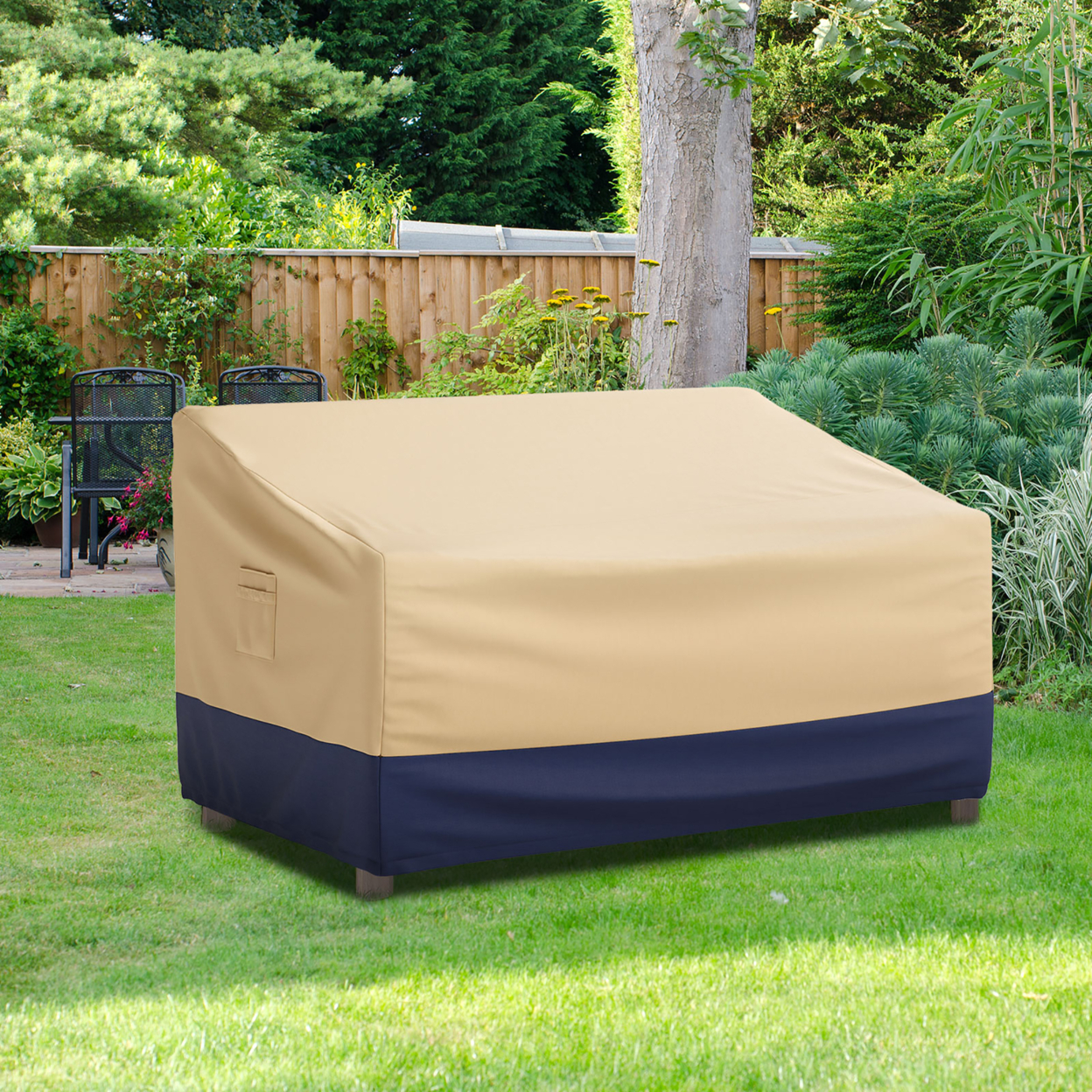 2-Seater Patio Waterproof Sofa Cover Polyester Sofa Cover W/ Air Vents & Handles