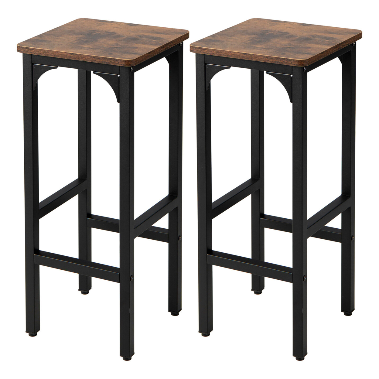 Set Of 2 Industrial Bar Stools 28'' Kitchen Breakfast Bar Chairs Rustic Brown