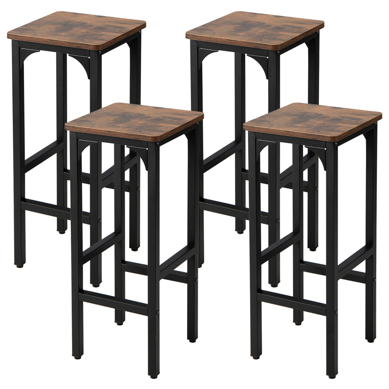 Set Of 4 Industrial Bar Stools 28'' Kitchen Breakfast Bar Chairs Rustic Brown