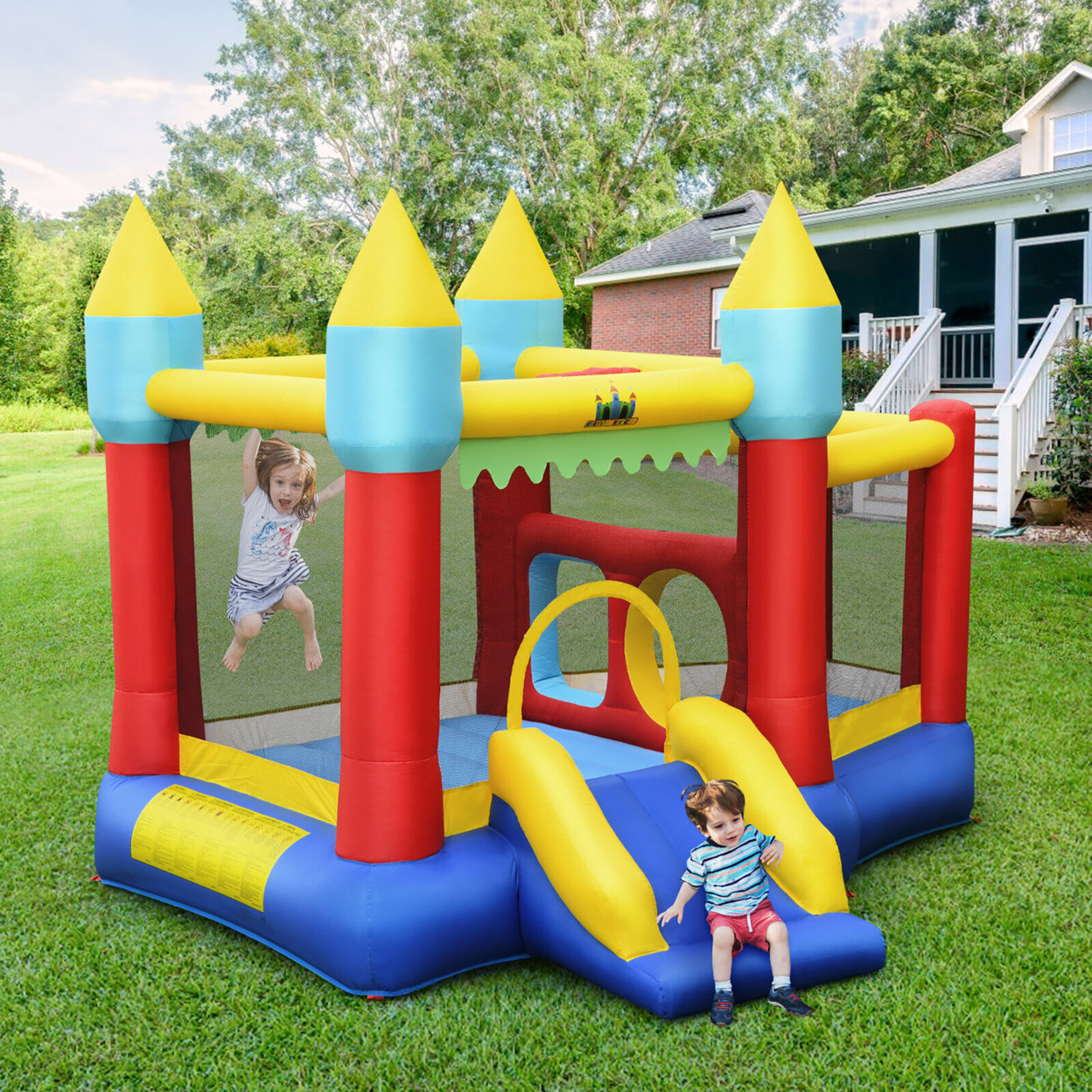 Inflatable Bounce House Slide Jumping Castle W/ Tunnels Ball Pit & 550W Blower