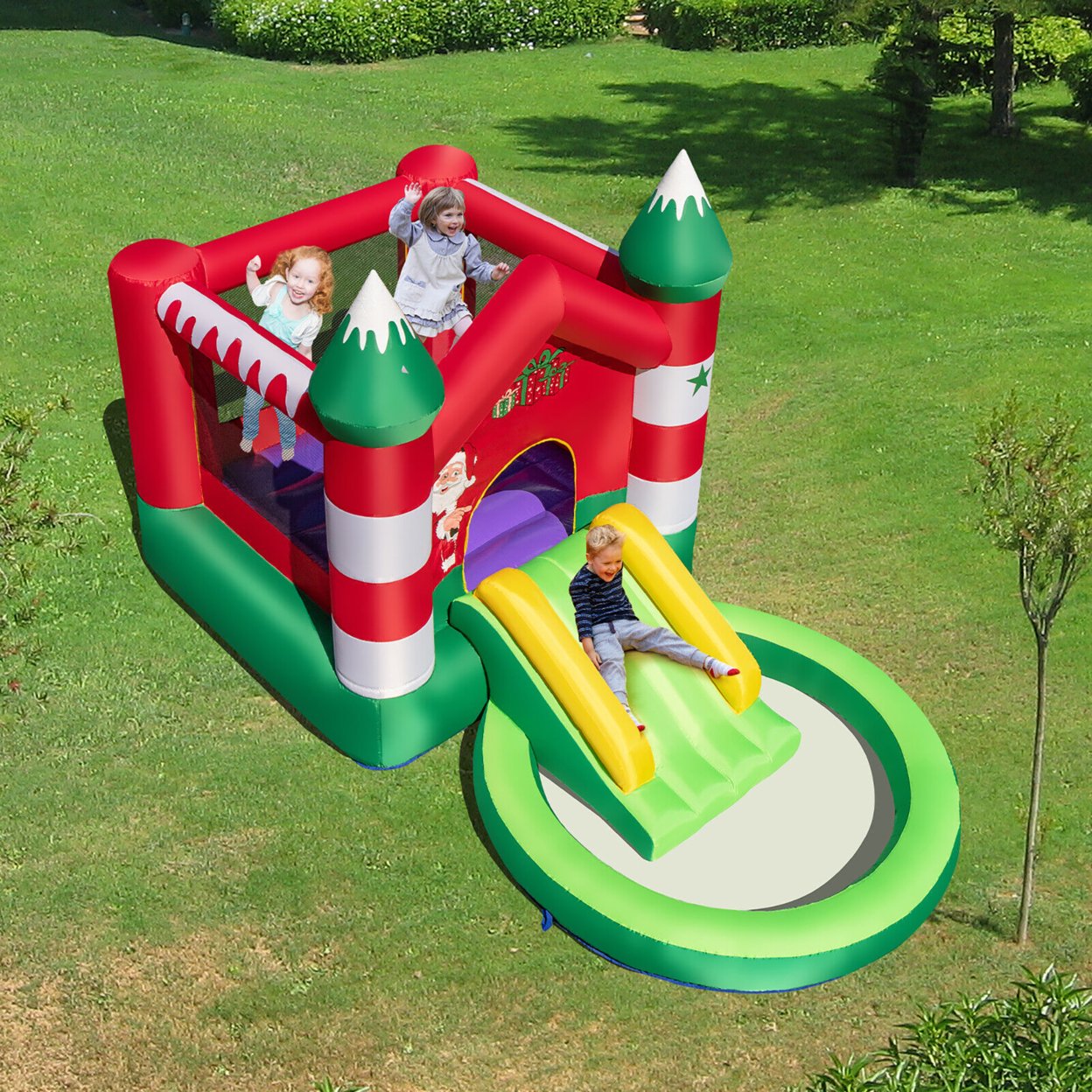 Christmas-Theme Inflatable Bounce House W/ 550W Blower Christmas Gift For Kids
