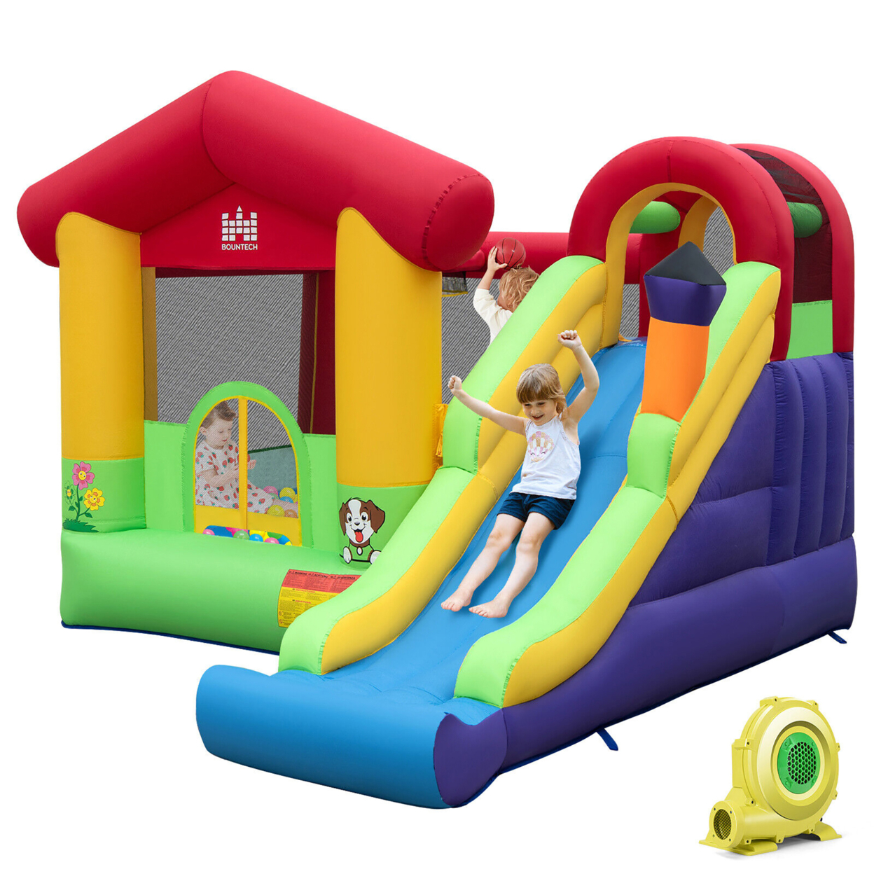 Inflatable Bounce Castle Kids Jumping House W/ Ocean Balls & 735W Air Blower