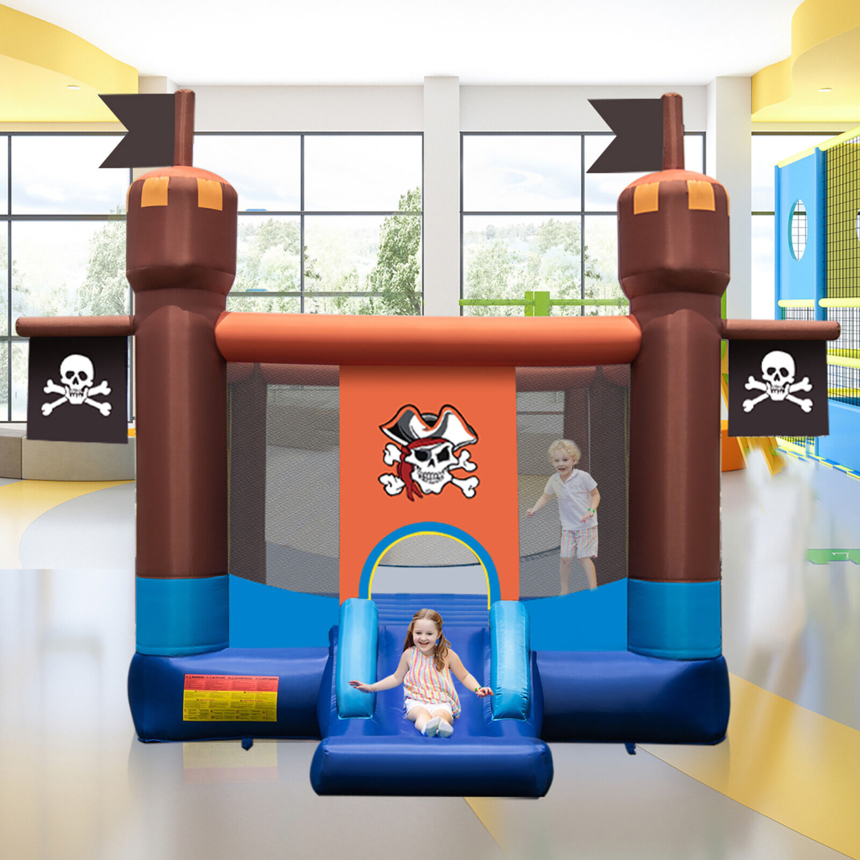 Pirate Themed Inflatable Bounce Castle With Large Jumping Area & 750W Blower
