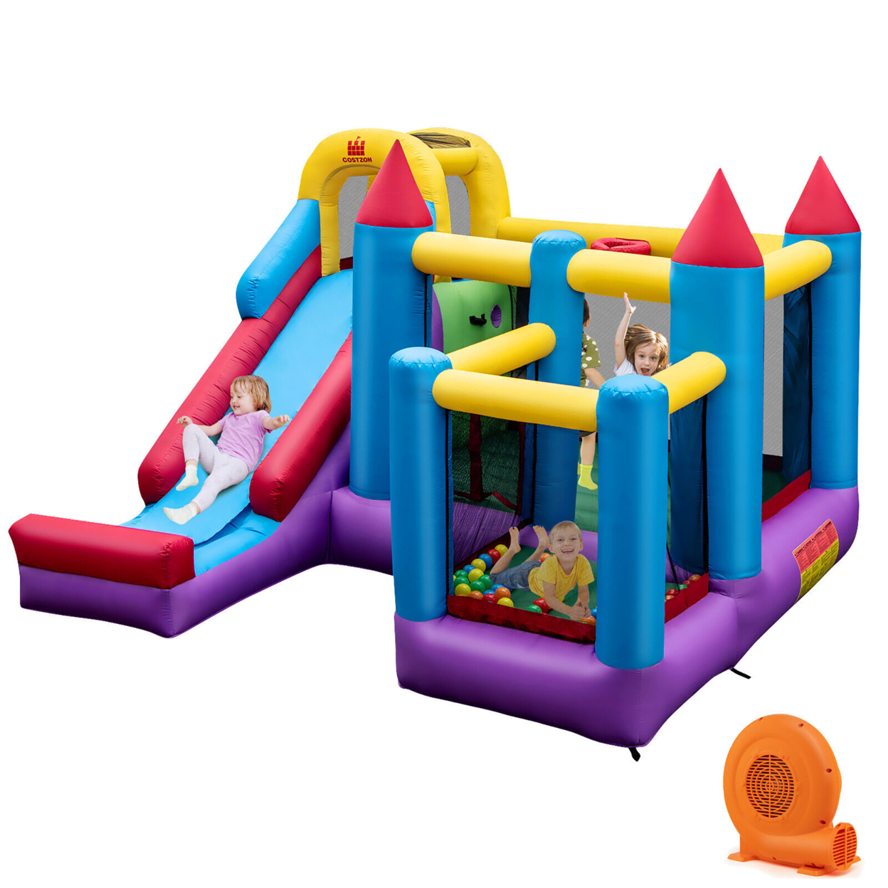 Inflatable Bounce House 5-in-1 Inflatable Bouncer Indoor&Outdoor W/ 750W Blower