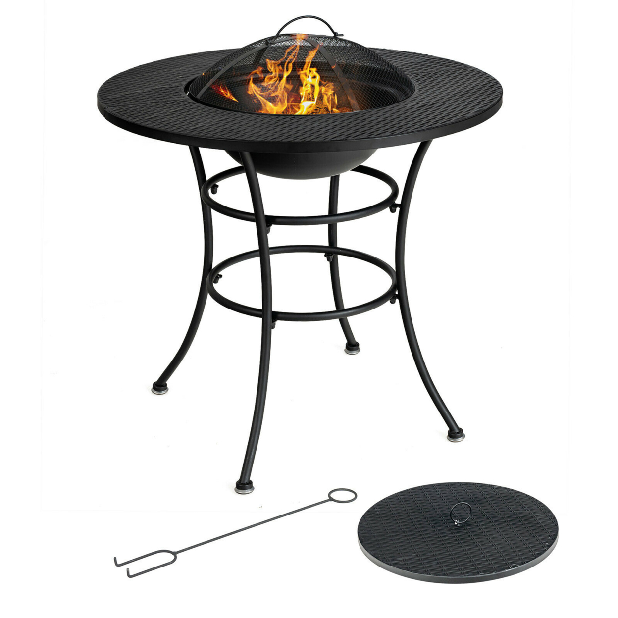 31.5'' Patio Fire Pit Dining Table Charcoal Wood Burning W/ Cooking BBQ Grate