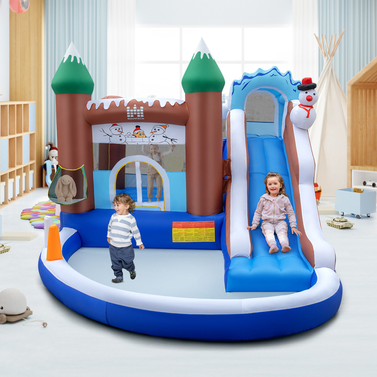 6-in-1 Winter Theme Snowman Inflatable Castle Kids Bounce House With 750W Blower