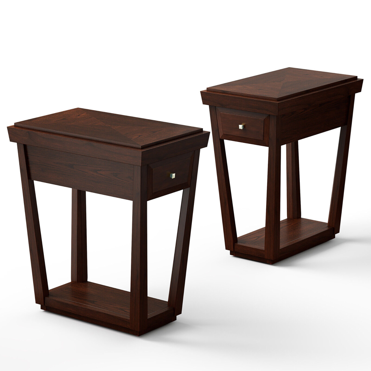 2PCS Nightstand W/ Drawer Shelf End Side Table Rubber Wood Classic Espresso